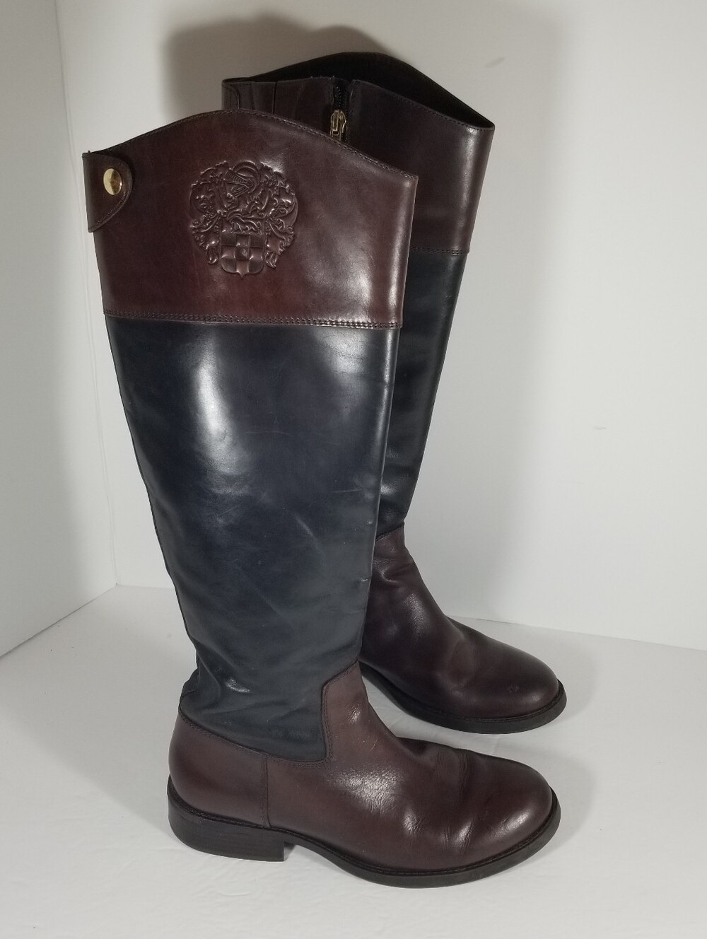 Vince Camuto Fabina Knee High Riding Boots Women's 8.5M Brown Black Leather